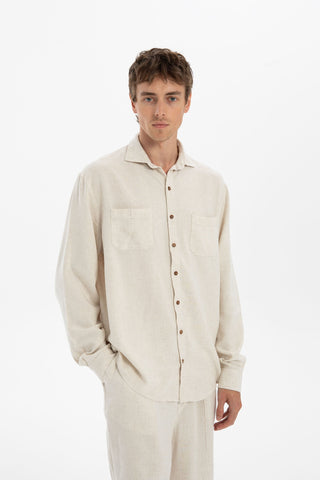 Linen Blend Pocket Detailed Classic Men Shirt