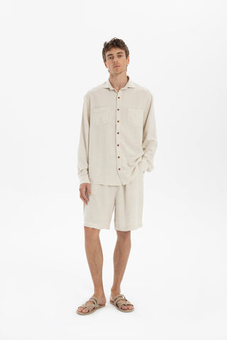 Linen Blend Pocket Detailed Classic Men Shirt