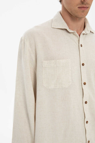 Linen Blend Pocket Detailed Classic Men Shirt
