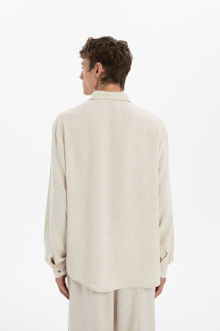 Linen Blend Pocket Detailed Classic Men Shirt