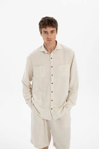 Linen Blend Pocket Detailed Classic Men Shirt