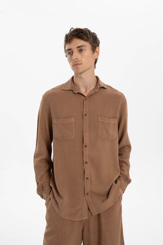Linen Blend Pocket Detailed Classic Men Shirt