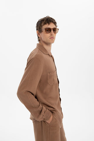 Linen Blend Pocket Detailed Classic Men Shirt