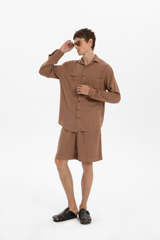 Linen Blend Pocket Detailed Classic Men Shirt