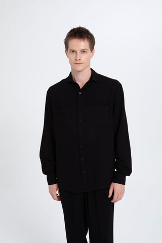 Linen Blend Pocket Detailed Classic Men Shirt