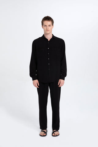 Linen Blend Pocket Detailed Classic Men Shirt