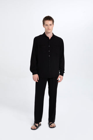 Linen Blend Pocket Detailed Classic Men Shirt