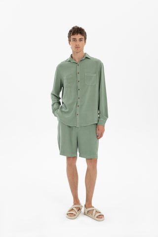 Linen Blend Pocket Detailed Classic Men Shirt