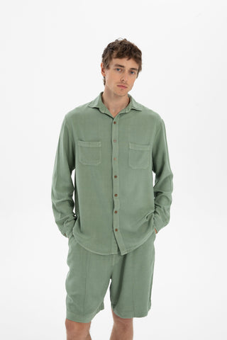 Linen Blend Pocket Detailed Classic Men Shirt