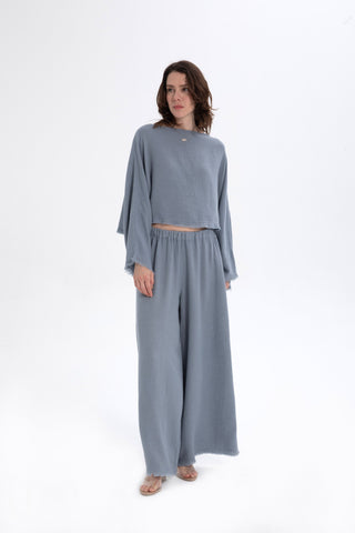 Tencel Linen Soft Textured Batwing Sleeve Blouse