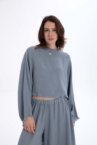 Tencel Linen Soft Textured Batwing Sleeve Blouse