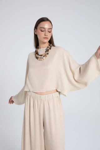 Tencel Linen Soft Textured Batwing Sleeve Blouse