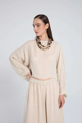 Tencel Linen Soft Textured Batwing Sleeve Blouse