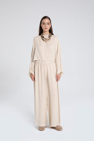 Tencel Linen Soft Textured Batwing Sleeve Blouse