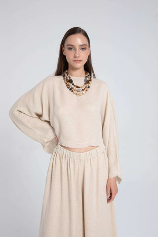 Tencel Linen Soft Textured Batwing Sleeve Blouse