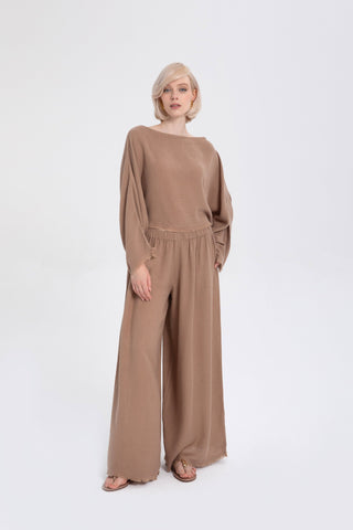 Tencel Linen Soft Textured Batwing Sleeve Blouse