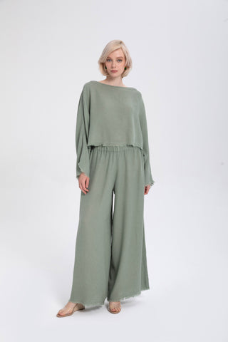 Tencel Linen Soft Textured Batwing Sleeve Blouse