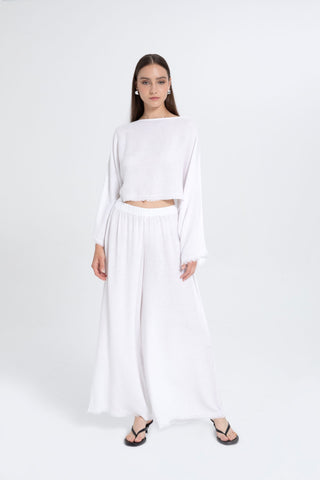Natural Textured Comfortable Women’s Trousers - White / Standard - Trousers