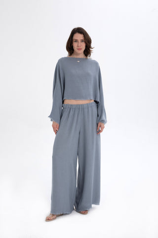 Natural Textured Comfortable Women’s Trousers - Ice Blue / Standard - Trousers