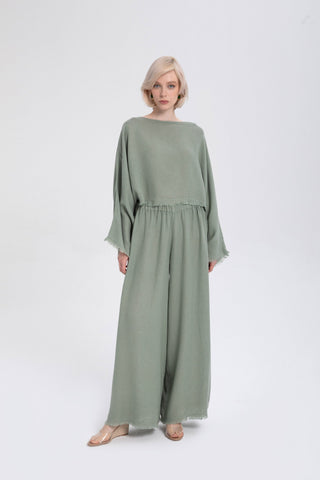 Natural Textured Comfortable Women’s Trousers - Moss Green / Standard - Trousers