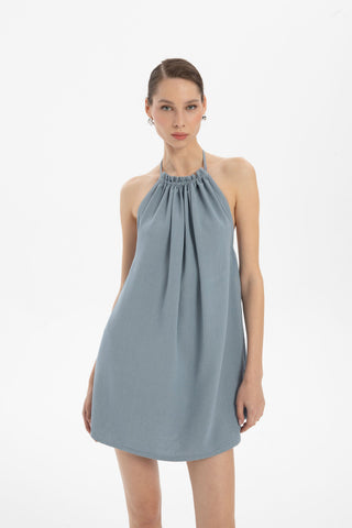 Halter Neck Backless Mini Dress - Dress