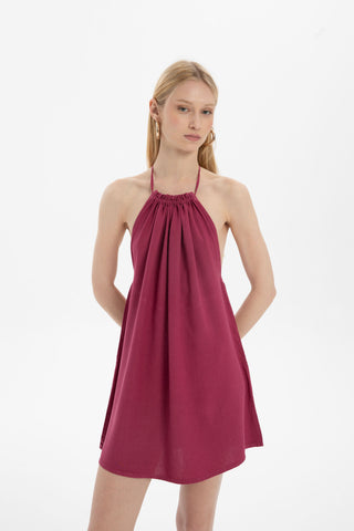 Halter Neck Backless Mini Dress - Dress