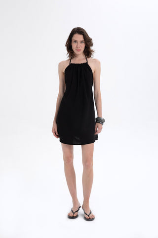Halter Neck Backless Mini Dress - Black / Standard - Dress