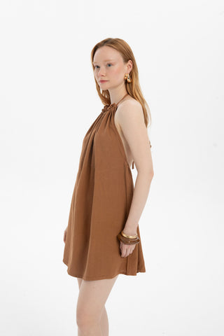 Halter Neck Backless Mini Dress - Dress