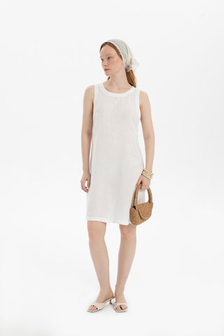 Linen Sleeveless Round Neck Dress - White / S/M - Dress