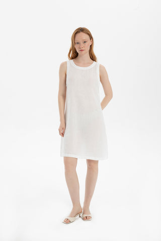 Linen Sleeveless Round Neck Dress - Dress