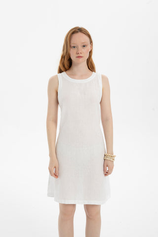 Linen Sleeveless Round Neck Dress - Dress