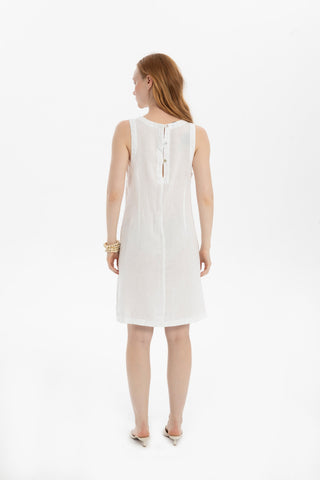 Linen Sleeveless Round Neck Dress - Dress