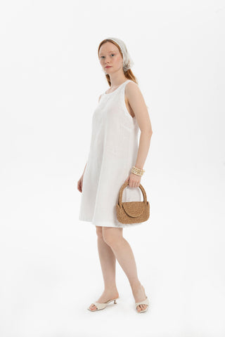 Linen Sleeveless Round Neck Dress - Dress