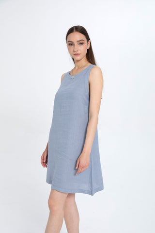Linen Sleeveless Round Neck Dress - Dress