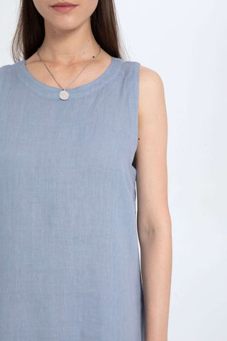 Linen Sleeveless Round Neck Dress - Dress