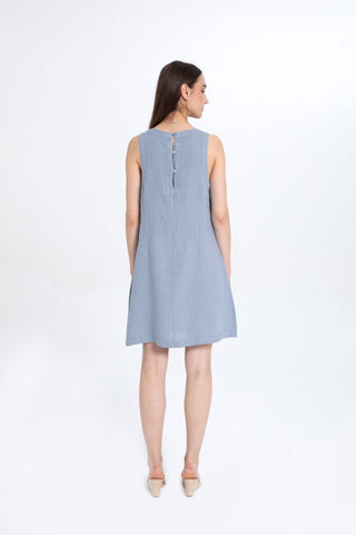 Linen Sleeveless Round Neck Dress - Dress