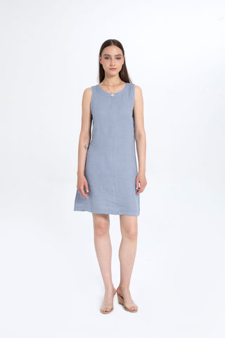 Linen Sleeveless Round Neck Dress - Dress