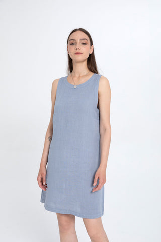 Linen Sleeveless Round Neck Dress - Dress