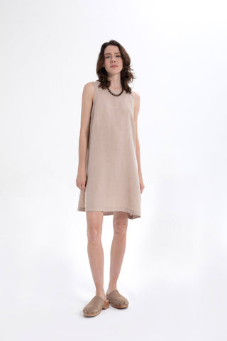 Linen Sleeveless Round Neck Dress - Flax / S/M - Dress