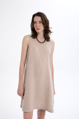Linen Sleeveless Round Neck Dress - Dress