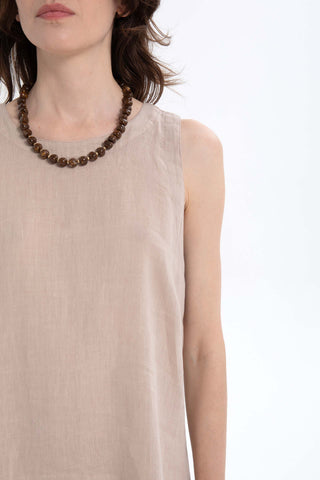 Linen Sleeveless Round Neck Dress - Dress