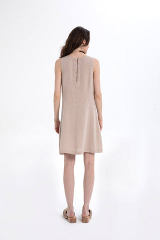 Linen Sleeveless Round Neck Dress - Dress