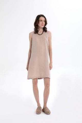 Linen Sleeveless Round Neck Dress - Dress