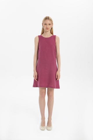 Linen Sleeveless Round Neck Dress - Fuchsia / S/M - Dress