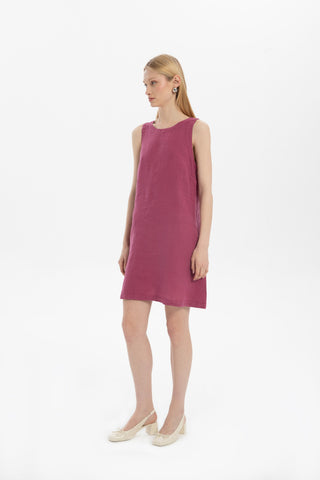 Linen Sleeveless Round Neck Dress - Dress