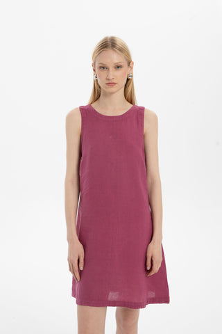 Linen Sleeveless Round Neck Dress - Dress