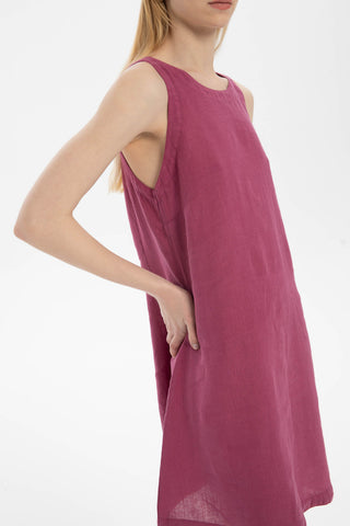 Linen Sleeveless Round Neck Dress - Dress