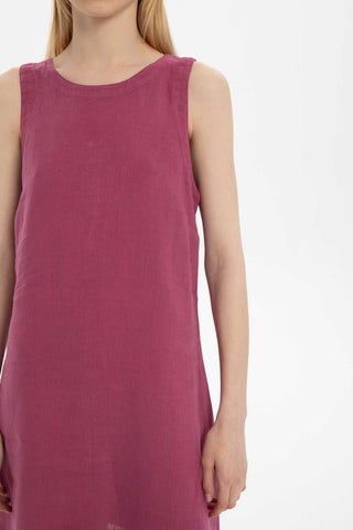 Linen Sleeveless Round Neck Dress - Dress