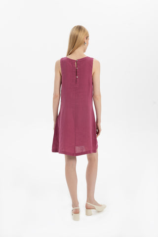 Linen Sleeveless Round Neck Dress - Dress