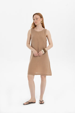 Linen Sleeveless Round Neck Dress - Dress